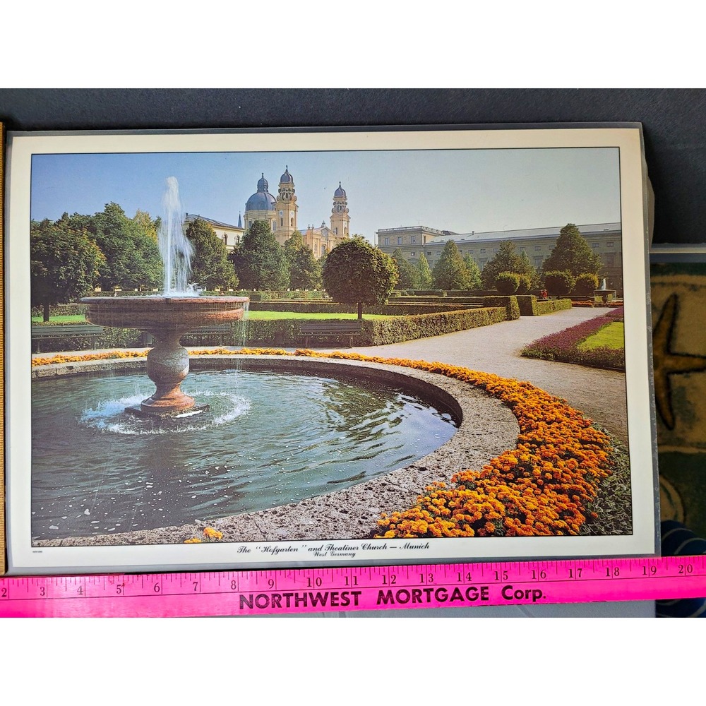 The "Hofgarten" & Theatiner Church Munich Placemat 10x14 Unframed West Germany
